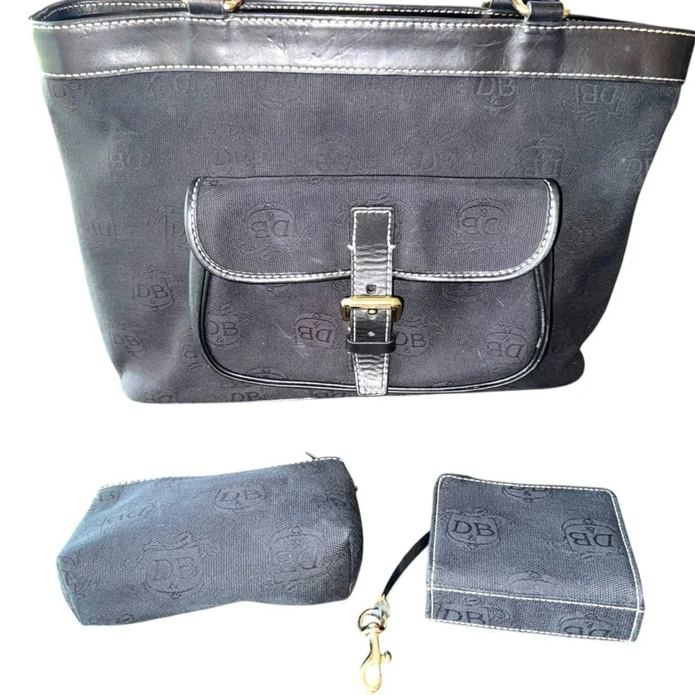 Dooney & Bourke East/West Shoulder Bag Signature Jacquard Canvas Black +Extras